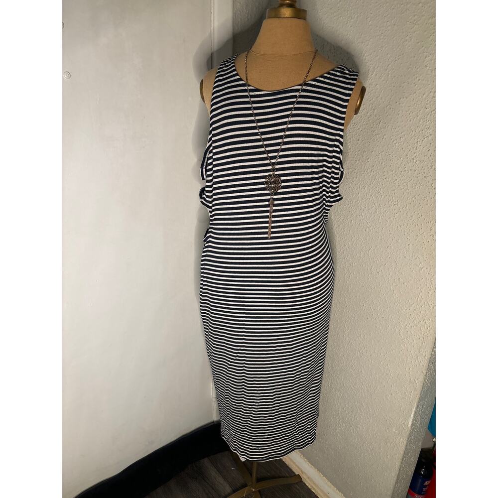 Rouge Collection Cold Shoulder Striped Maxi Dress 1X Plus Size Barbie Preppy